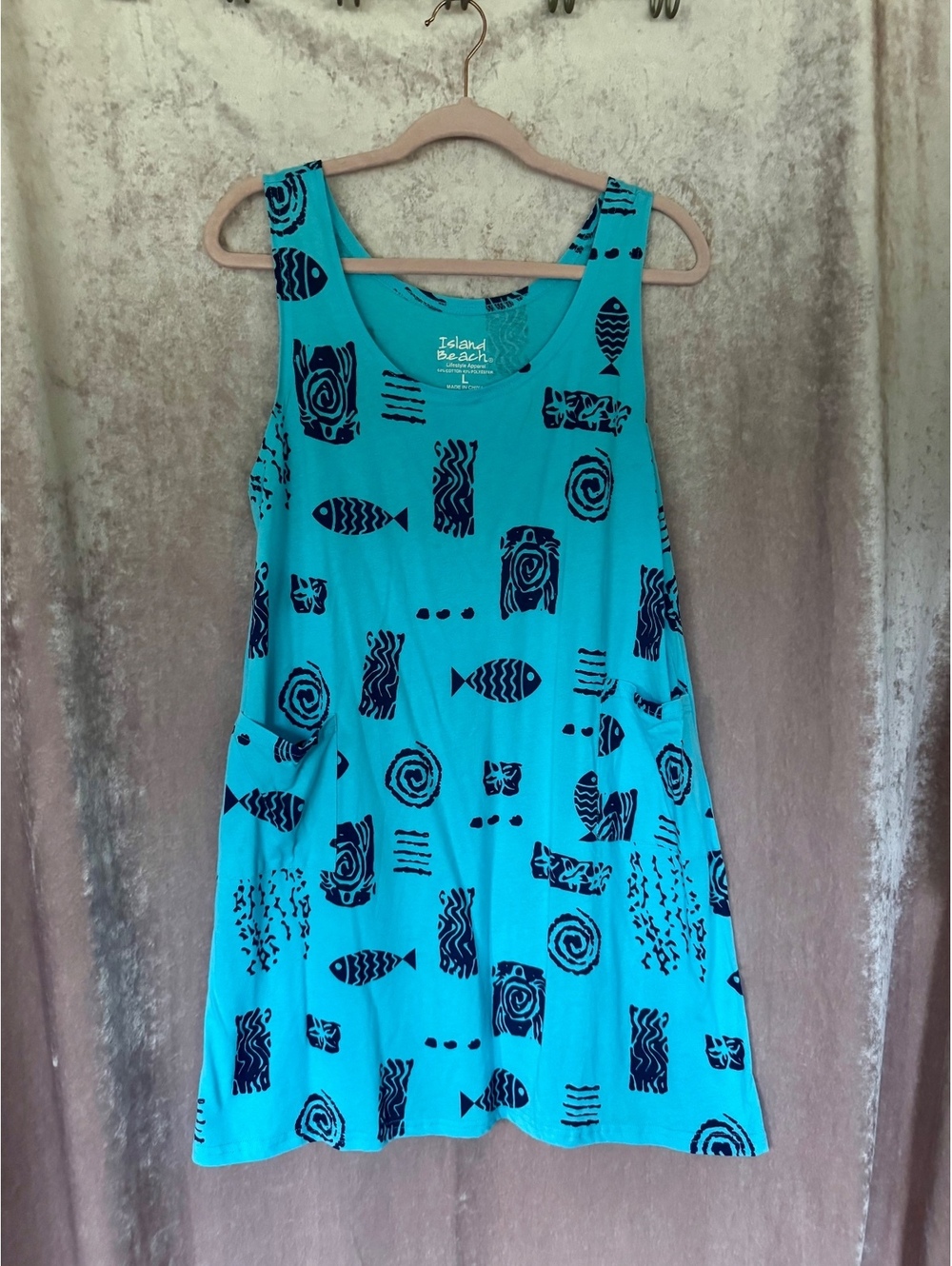 Island Beach Turquoise Island Beach Fish Print Sleeveless Cover Up Dress Size L